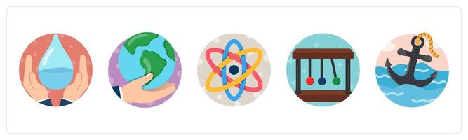 A set of 5 mix icons as save water, save earth, atom vector