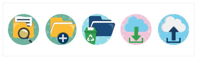 A set of 5 mix icons as search folder, add folder, delete folder vector