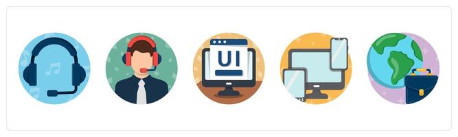 A set of 5 mix icons as headset, customer support, user interface vector