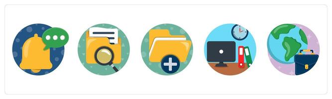 A set of 5 mix icons as notification, search folder, add folder vector