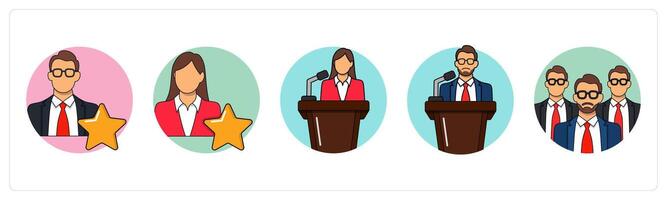 A set of 5 business icons as best employee, speech, team vector