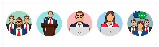 A set of 5 business icons as team, speech, working man vector