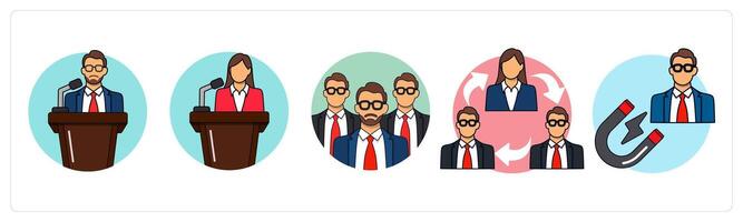 A set of 5 business icons as speech, team, duties transfer vector