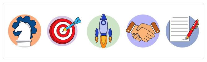 A set of 5 business icons as strategy, target, launch vector