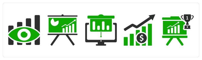 A set of 5 business icons as performance vision, board presentation, online presentation vector