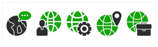 A set of 5 business icons as global message, global business, global setting vector
