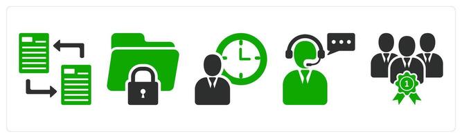 A set of 5 business icons as file transfer, secure folder, time management vector