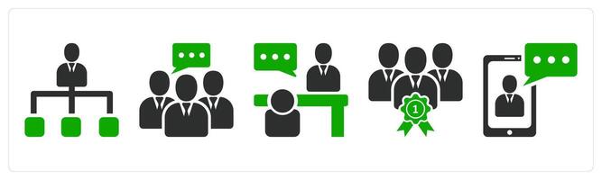 A set of 5 business icons as hierarchy, business communication, meeting vector