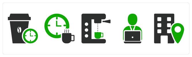 A set of 5 business icons as break time, tea break, browing machine vector