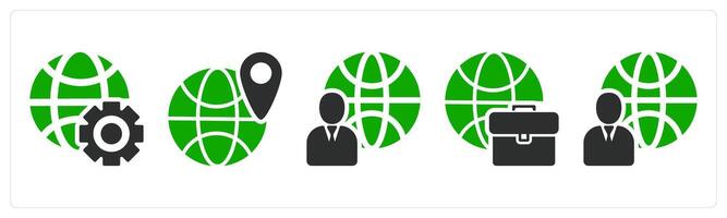 A set of 5 business icons as global setting, global location, global business vector