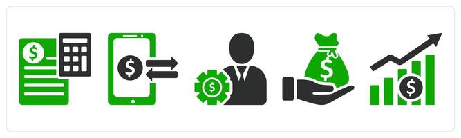 A set of 5 business icons as budget, mobile transation, financial management vector