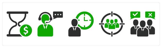 A set of 5 business icons as time is money, customer support, time management vector