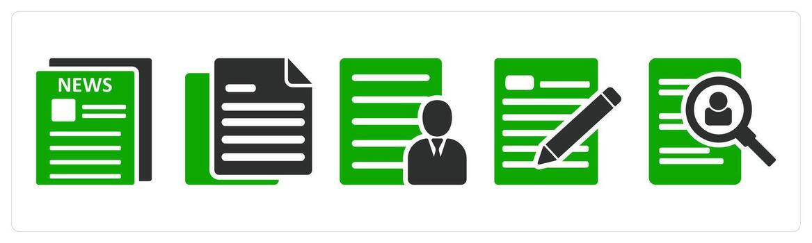 A set of 5 business icons as newspaper, duplicate page, user profile vector