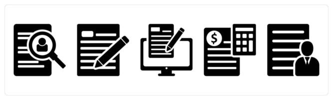 A set of 5 business icons as search profile, edit profile, online editing in black color vector