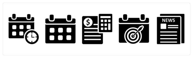 A set of 5 business icons as schedule, calendar, budget in black color vector