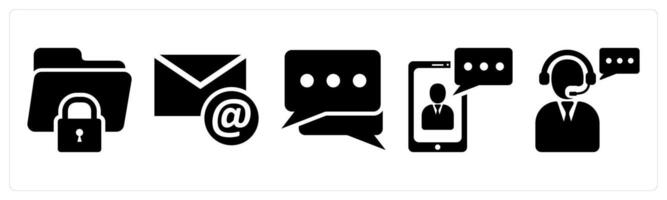 A set of 5 business icons as secure folder, email, message in black color vector
