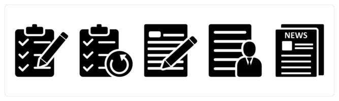 A set of 5 business icons as checklist, update list, edit profile in black color vector