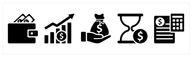 A set of 5 business icons as wallet, financial growth, investment in black color vector