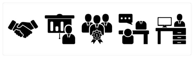 A set of 5 business icons as partnership, presentation, manager in black color vector