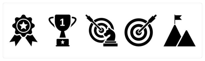 A set of 5 business icons as badge, trophy, strategy in black color vector
