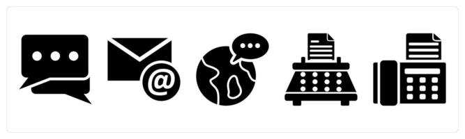 A set of 5 business icons as message, email, global message in black color vector