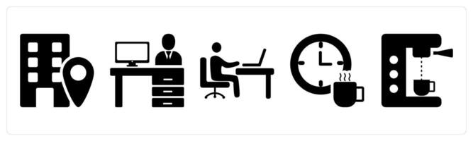 A set of 5 business icons as office location, office, office work in black color vector