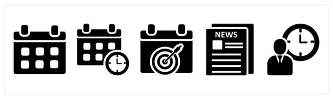 A set of 5 business icons as calendar, schedule, goal plan in black color vector
