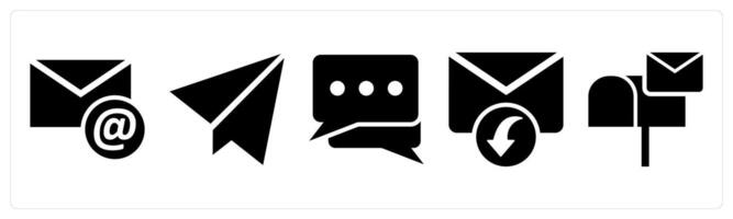 A set of 5 business icons as email, paper plane, message in black color vector