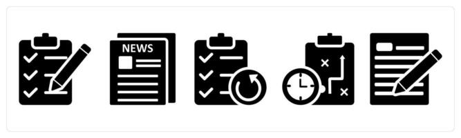 A set of 5 business icons as checklist, newspaper, update list in black color vector