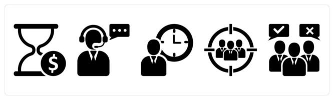 A set of 5 business icons as time is money, customer support, time management in black color vector
