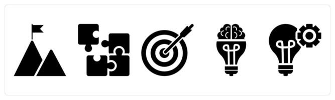 A set of 5 business icons as mission, collaboration, target in black color vector