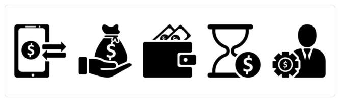 A set of 5 business icons as customer support, calling, financial management in black color vector