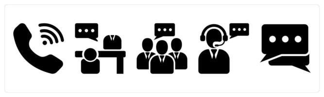 A set of 5 business icons as calling, meeting, business communication in black color vector