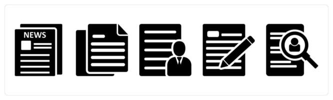A set of 5 business icons as newspaper, duplicate page, user profile in black color vector