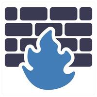 Firewall and flame icon concept in blue filled color vector