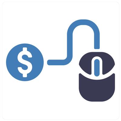 Pay Per Click icon concept in blue filled color