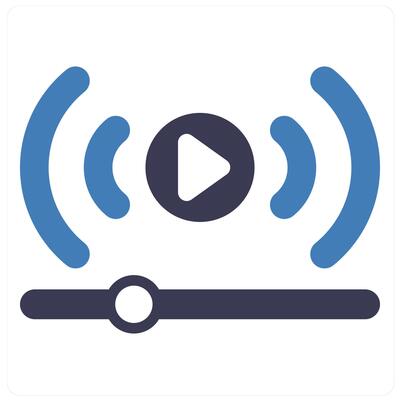 Streaming and movie icon concept in blue filled color