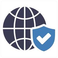 Network Security and globe icon concept in blue filled color vector