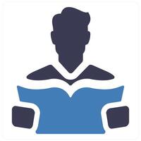 Reading and reader icon concept in blue filled color vector