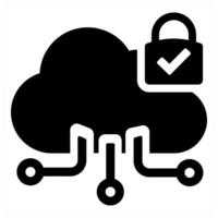 Cloud Security and interface icon concept in black filled color vector