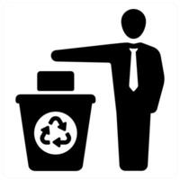 Waste Sorting and disposal icon concept in black filled color vector