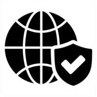 Network Security and globe icon concept in black filled color vector