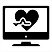 Monitor and ecg icon concept in black filled color vector