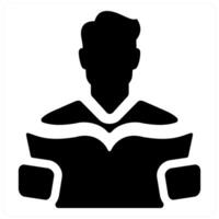 Reading and reader icon concept in black filled color vector