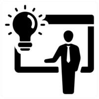 Idea Presentation and idea icon concept in black filled color vector