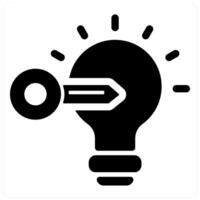 Key Idea and idea icon concept in black filled color vector