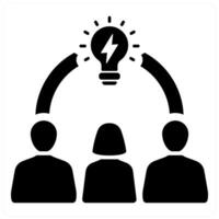 Brainstorming and idea icon concept in black filled color vector