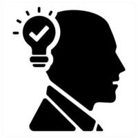 Head Idea and idea icon concept in black filled color vector