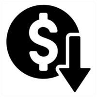 Reduce Expenses and low icon concept in black filled color vector
