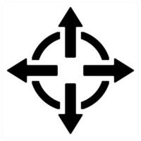 Expand and arrow icon concept in black filled color vector